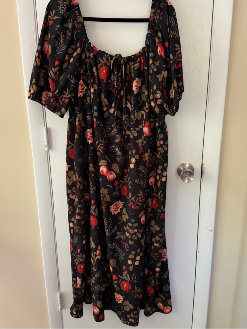 Cider Fruit Square Neck Puff Sleeve Midi Dress Curve 4xl - Picture 4 of 6